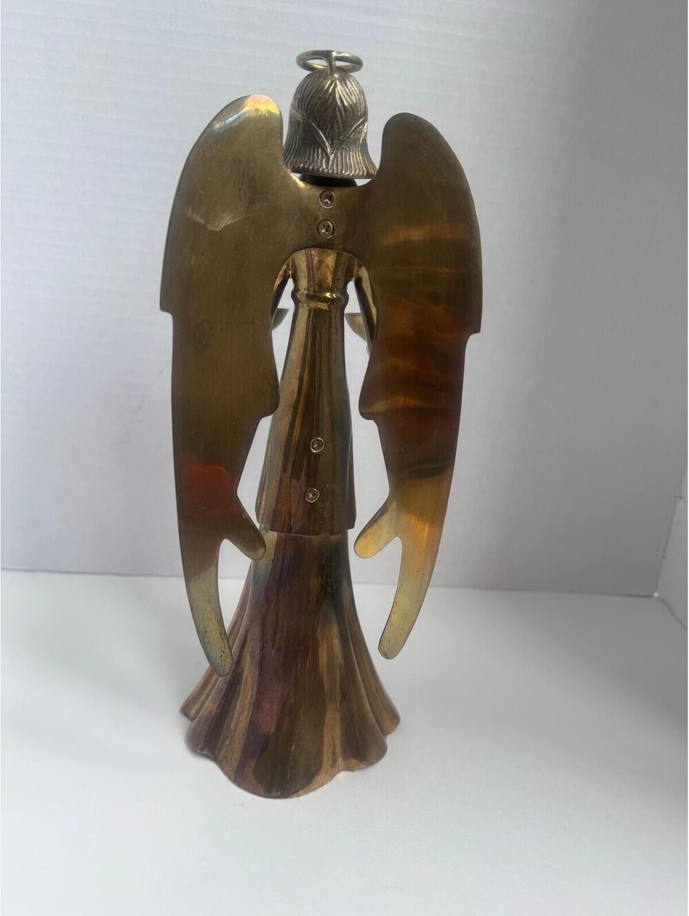 Vintage Christmas 1970s Brass Angel Candle Holder — Extended Wings 12.5” Large - Picture 8 of 12